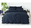 Pościel z bawełny z falbanką - Limasso 160x200 - Dress Blue - w pudełku -Bez Prasowania  granat